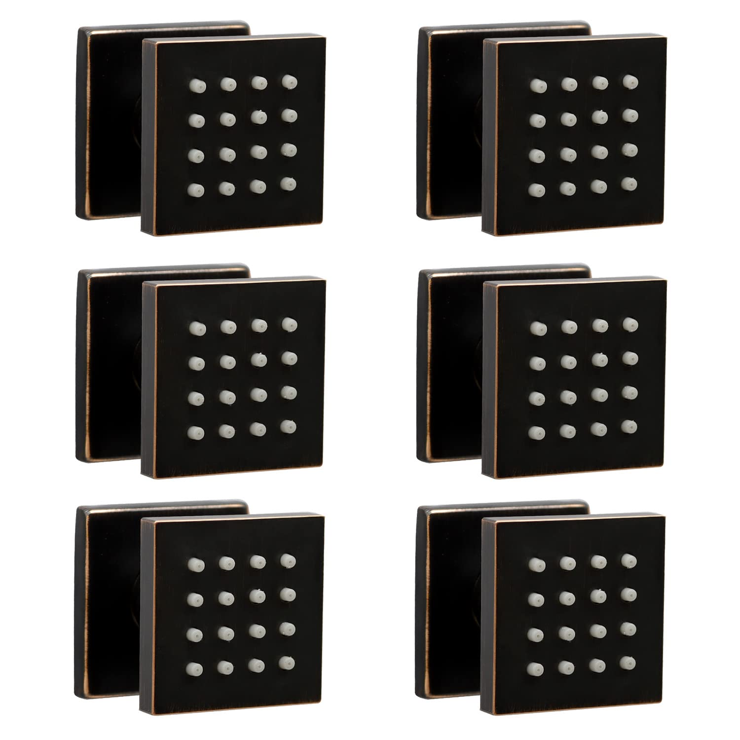 Premium 2 Inch Brass Square Massage Shower Body Spray Jets - Oil Rubbed Bronze Finish - Set of 6 - Luxury Bathroom Upgrade for Spa-Like Experience