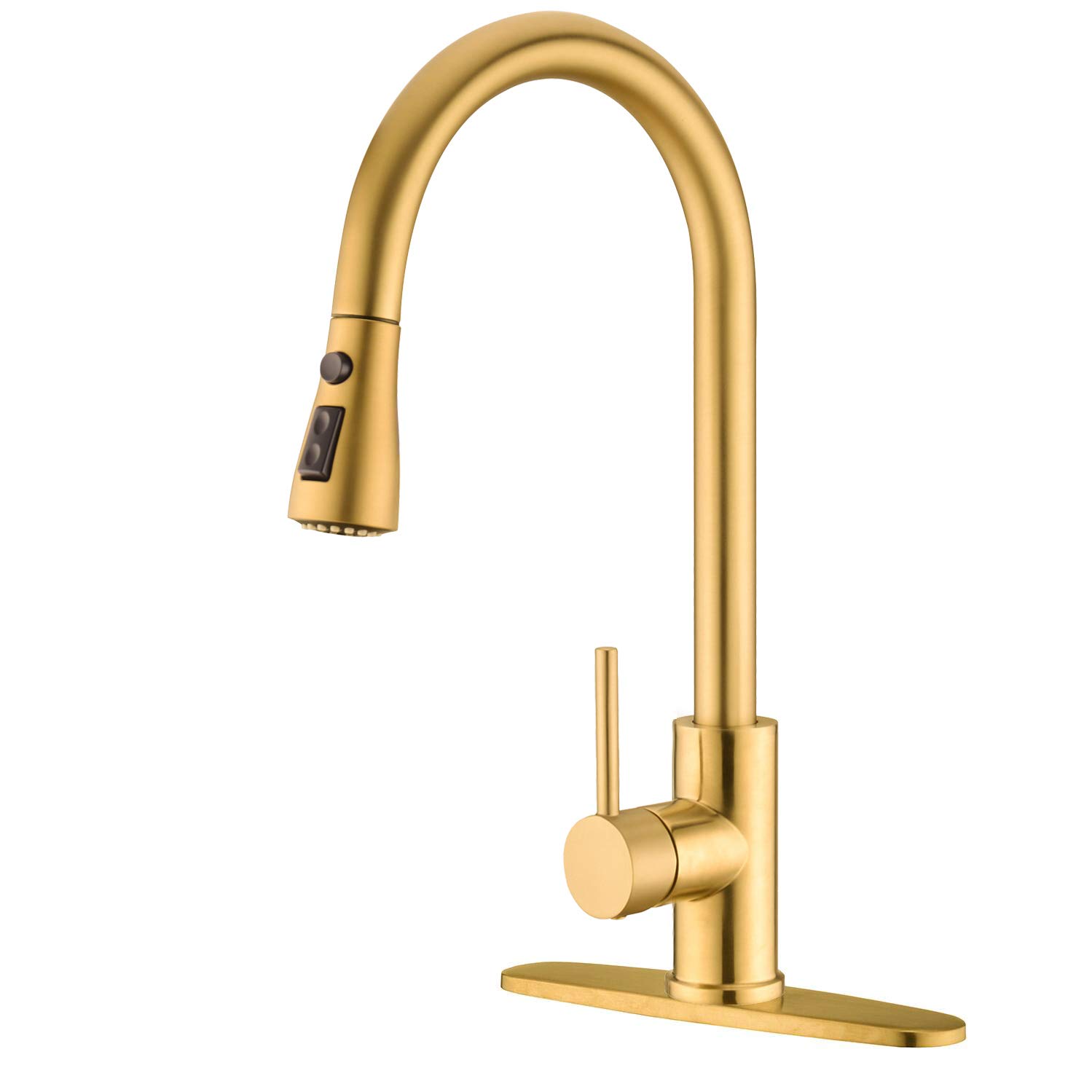 Delle Rosa Brushed Gold Pull Down Kitchen Faucet with 2 Water Modes & 360° Swivel - High Arc Pre-Rinse Sprayer with Deck Plate - Perfect for Modern Kitchens & Food Prep Stations