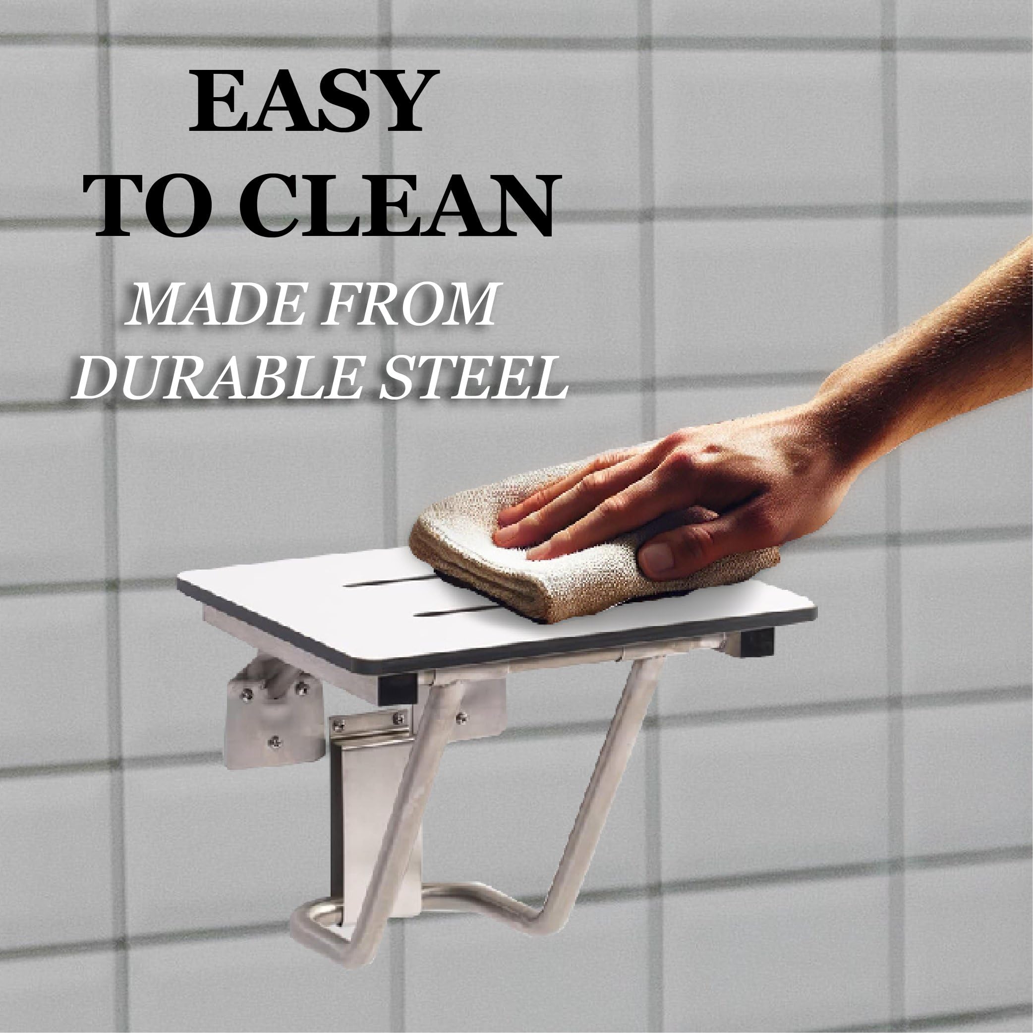 Foldable Shower Chair for Elderly & Disabled - ADA Compliant Wall Mounted Shower Seat with 400 lb Weight Capacity - Waterproof Phenolic Resin & 304 Stainless Steel Shower Stool (26