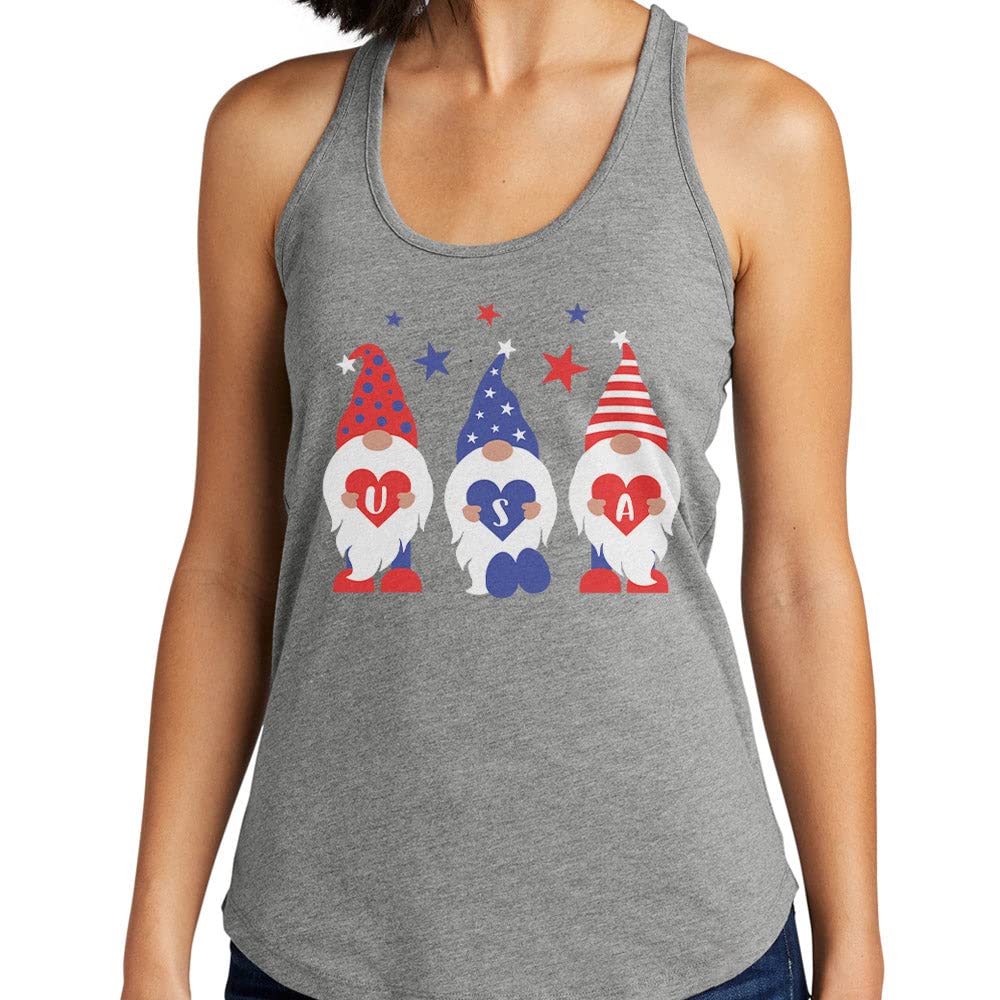 Women's Fitted Racerback Gnome Tank Top - Cute Graphic Tee for Summer Outfits, Casual Wear & Festival Fashion | USA Inspired Design
