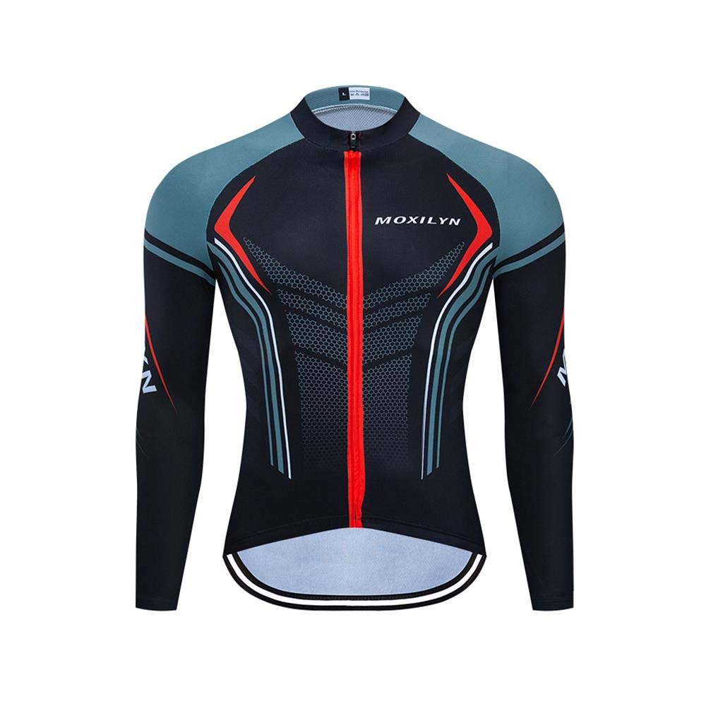 MOXILYN Men's Long Sleeve Cycling Jersey - Breathable Polyester Bike Shirt for Outdoor Riding & Mountain Biking - Perfect for Road Cycling, Commuting, and Training