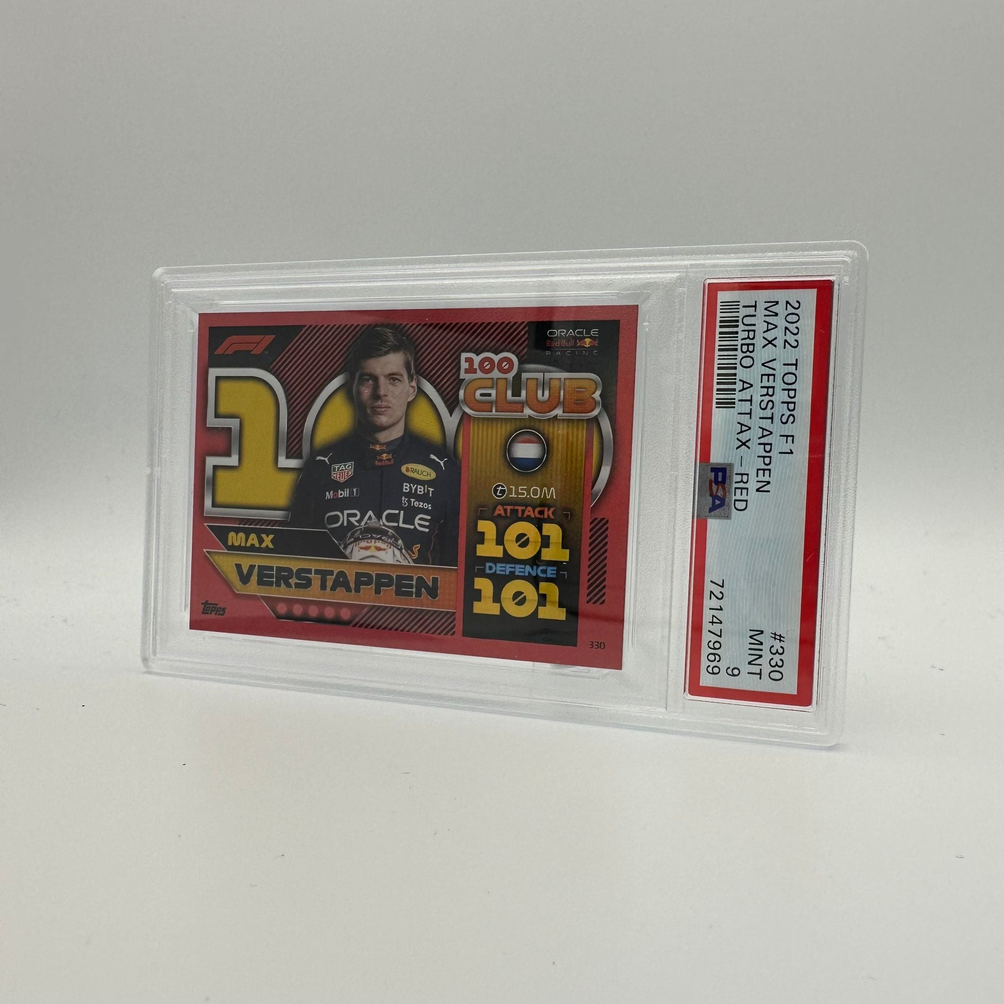 PSA 9 Graded 200/500 Max Verstappen #330 100 Club Mirror Red - Rare Racing Collectible Card for Display & Investment