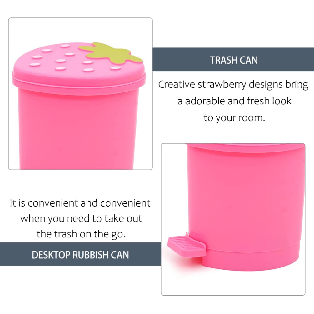 HEMOTON Mini Desktop Trash Can with Lid - Cute Strawberry Design Small Waste Basket for Office, Kitchen, Car & Home | Compact Plastic Garbage Bin for Desk, Bedroom & Workspace