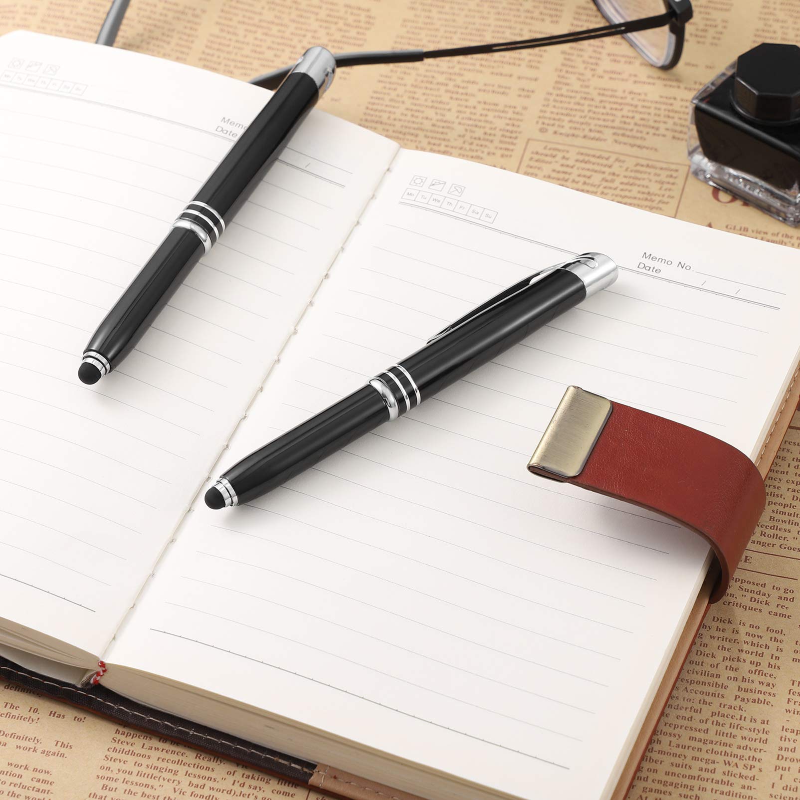 LED Pen Light Flashlight - 2 Pack Lighted Tip Ballpoint Pens for Writing in The Dark, Creative LED Writing Pens with Bright Light - Perfect for Nighttime Note Taking, Emergency Use & Low Light Conditions (Black)
