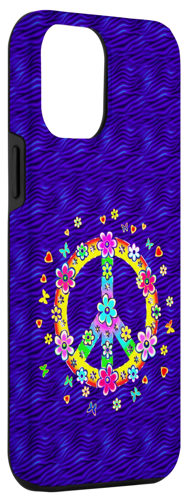 iPhone 12 Pro Max Case with Peace Sign & Flower Power Design - Hippie Style Freedom & Love Symbol Phone Cover for Music Festivals & Boho Lifestyle
