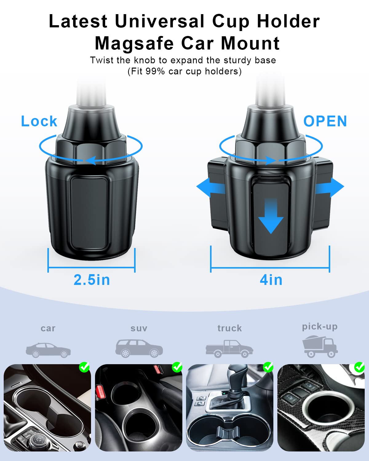 SUPERONE Magnetic Car Phone Holder for MagSafe - 20 Strongest Magnets, Adjustable Gooseneck Cup Mount Compatible with iPhone 16/15/14/13/12 Series & All Smartphones - Perfect for Hands-Free Driving, GPS Navigation & Safe Phone Access