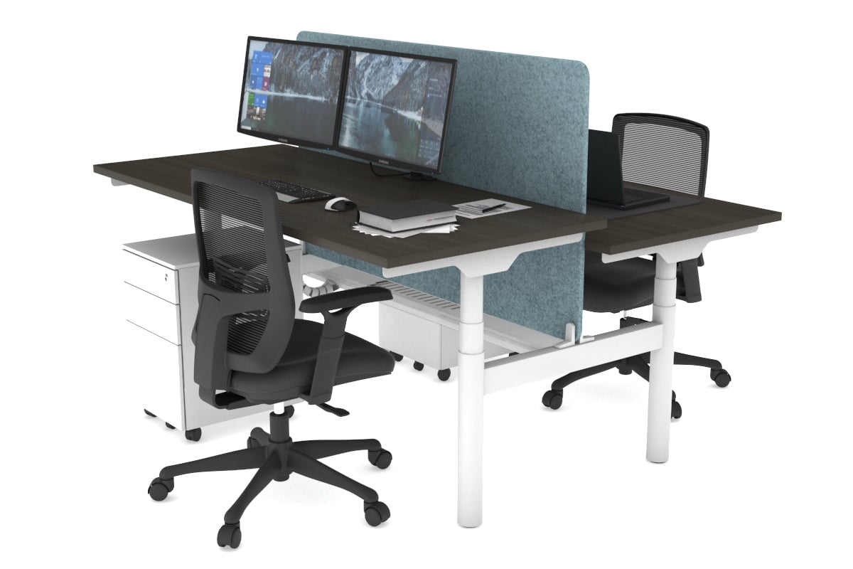 Flexi Premium Height Adjustable 2-Person H Bench Workstation - White Frame [1800L x 700W] - Ideal for Office, Home Workspace & Collaborative Environments