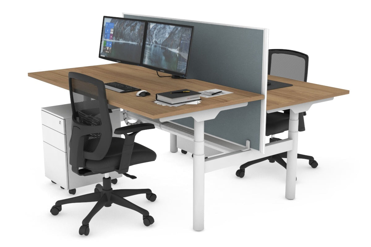 Flexi Premium Height Adjustable 2-Person H Bench Workstation - White Frame (1600L x 800W) with Cable Management | Ergonomic Office Desk for Home & Workspace