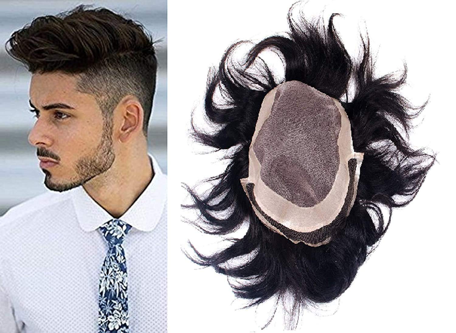 Ekan Natural Black Brown Human Hair Men's Wig & Toupee - 10x8 Inch Front Lace with Free Tape & 3 Clips - 30g Real Hair Replacement for Men & Boys | Perfect for Daily Wear, Cosplay & Hair Loss Solutions