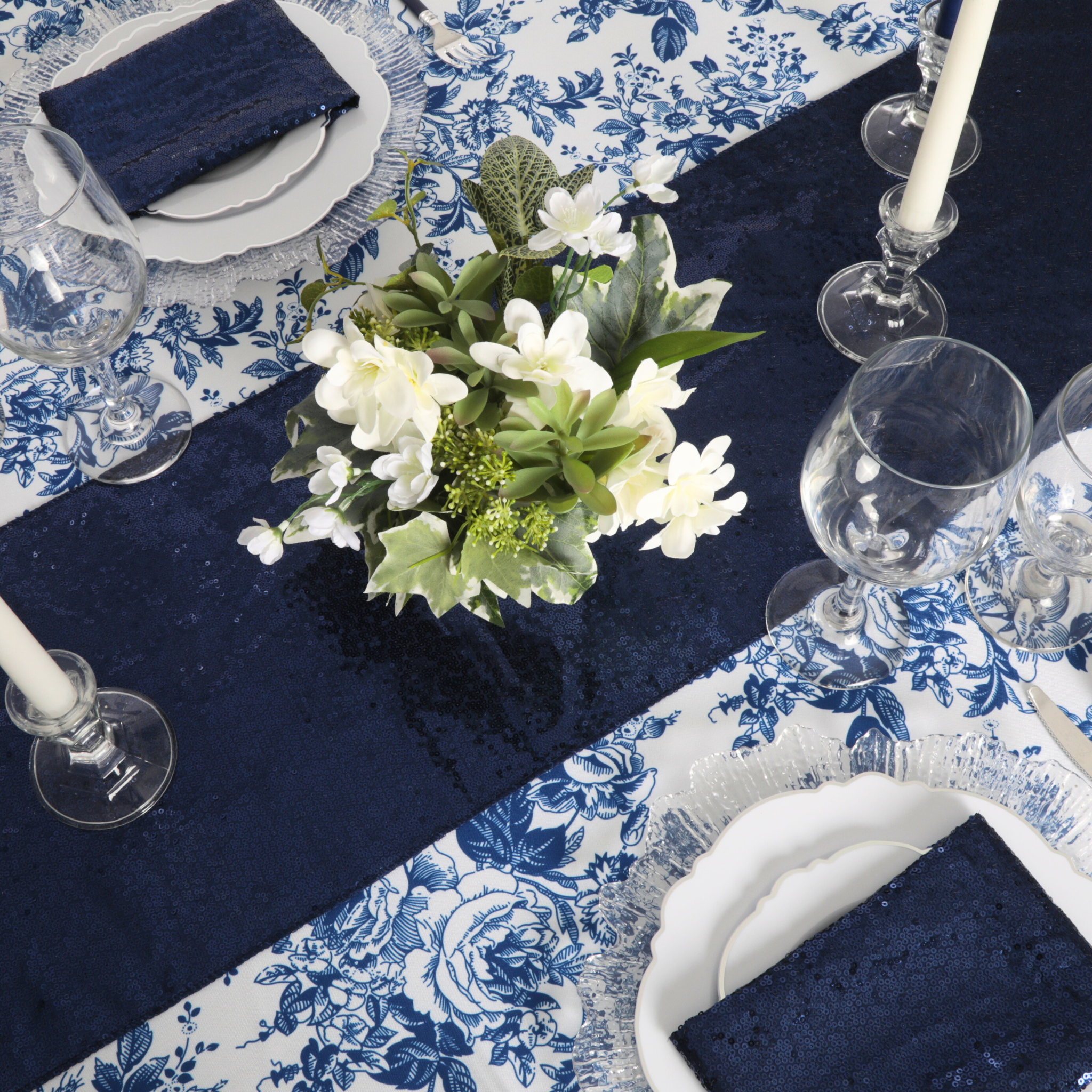 Glitz Sequin Table Runner Navy Blue (New Tone) - Elegant Dining Table Decor for Weddings, Parties & Holiday Celebrations