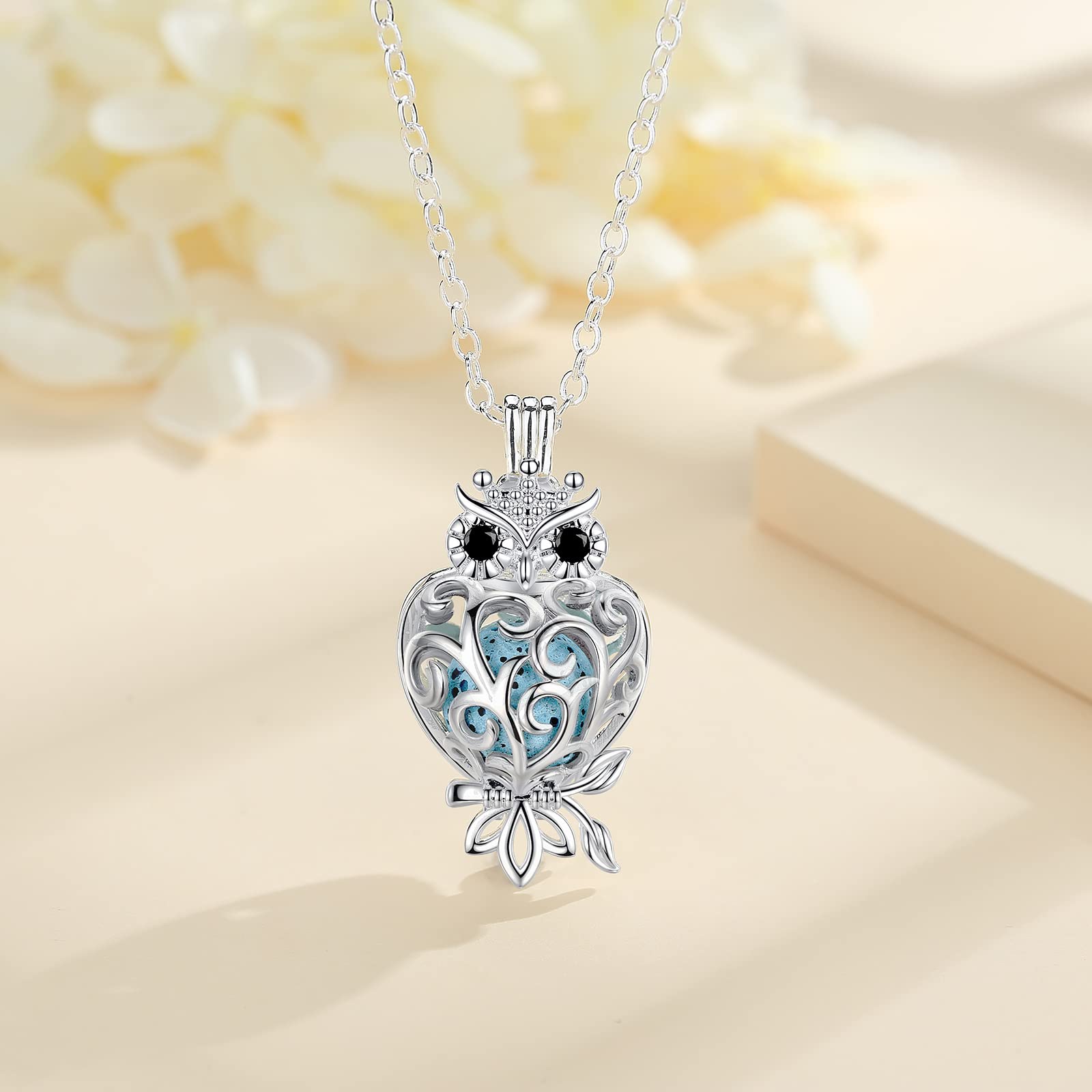 INFUSEU Aromatherapy Essential Oil Diffuser Necklace for Women - Cute Animal Pendant with 7 Lava Stones & 24