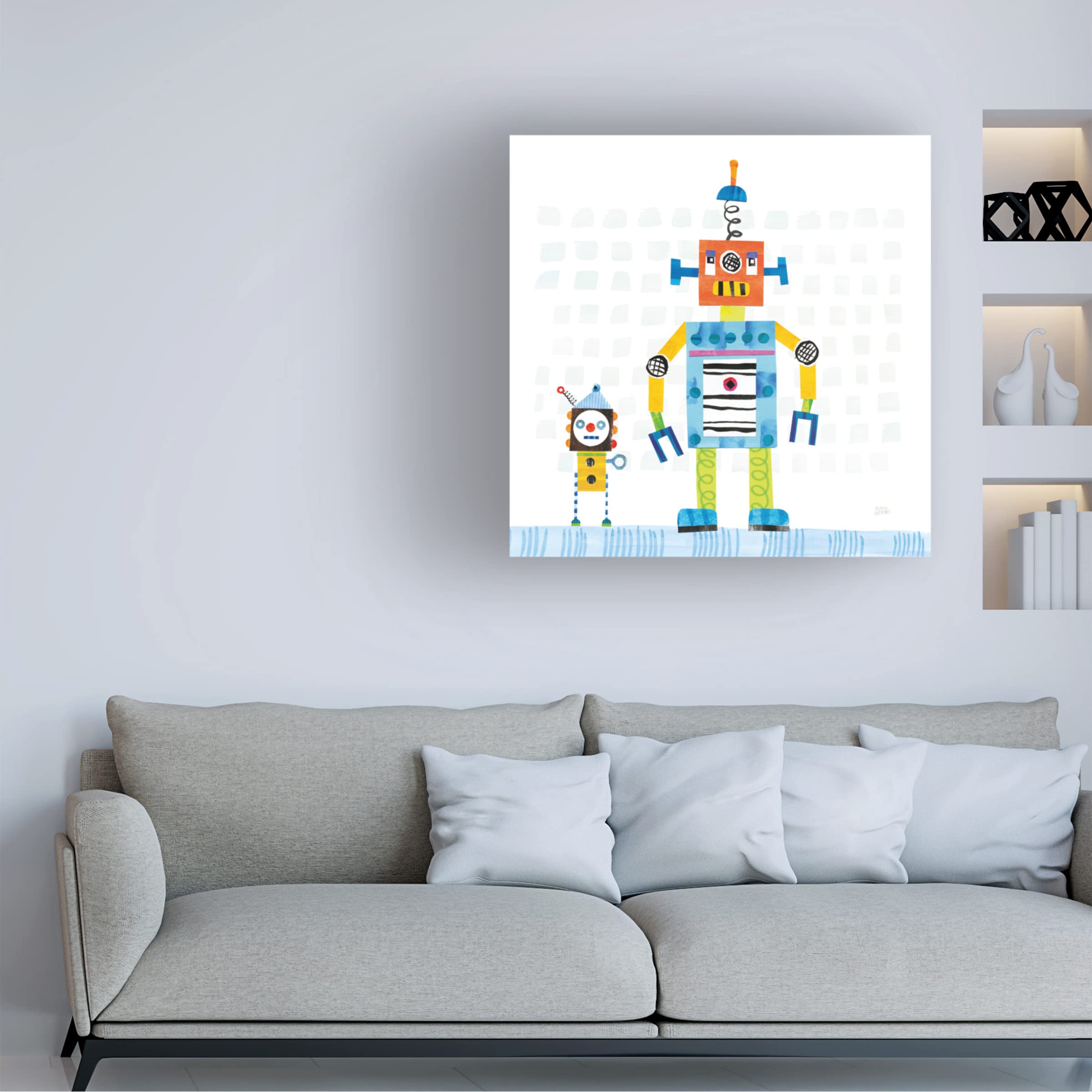 Robot Party II on Square Toys Canvas Art by Melissa Averinos - Modern Abstract Wall Decor for Living Room, Bedroom & Office