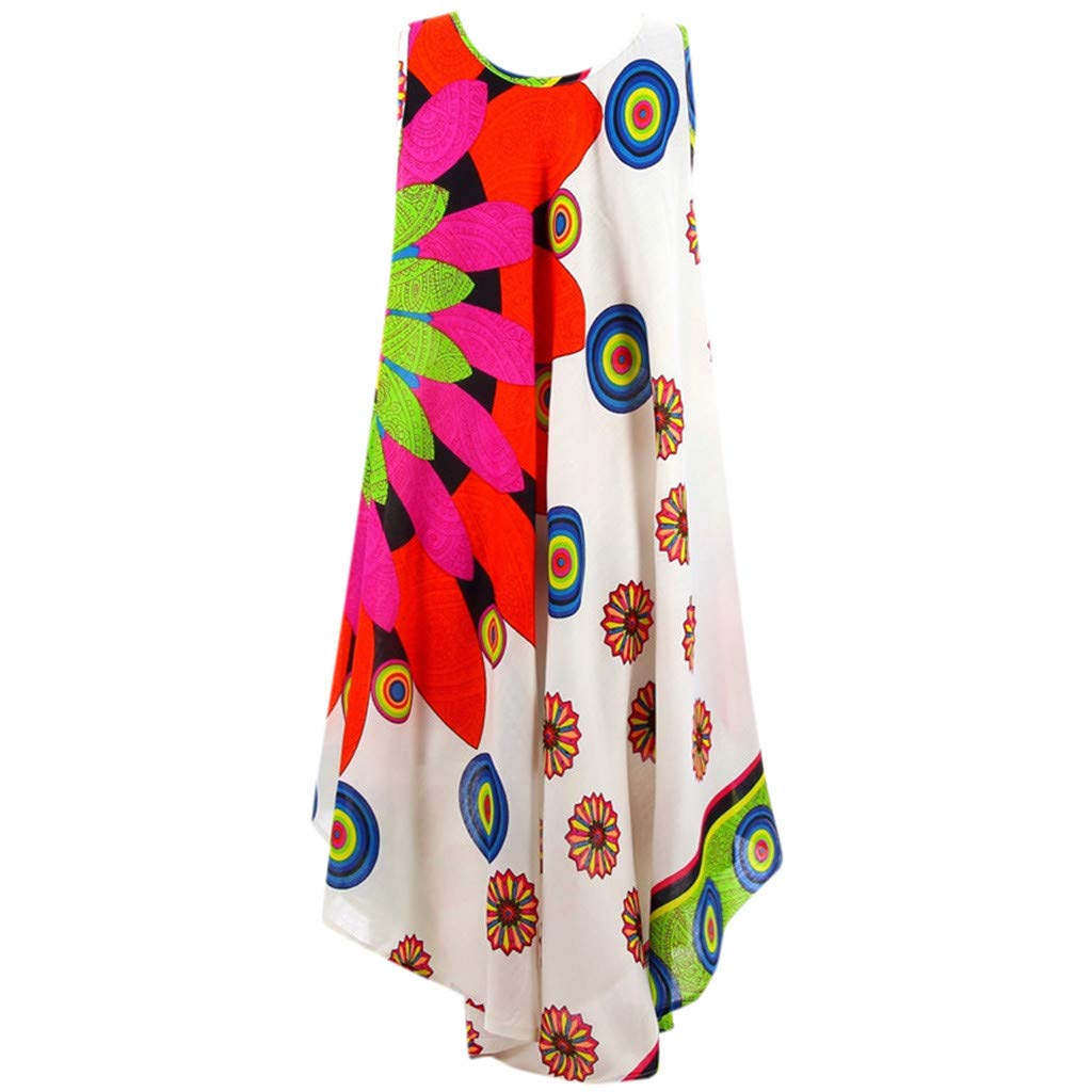 Plus Size Women's Rompers - Boho Printed Sleeveless Summer Dress with Round Neck | Beachwear, Vacation Outfit & Casual Day Dress