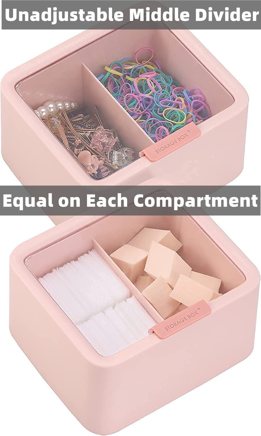 Tecbeauty Q-Tips Storage Organizer - 2 Compartment Cotton Swab Dispenser with Hinged Lid, Bathroom Canister for Cotton Balls & Pads (Pink) | Perfect for Vanity, Makeup Counter & Bathroom Organization