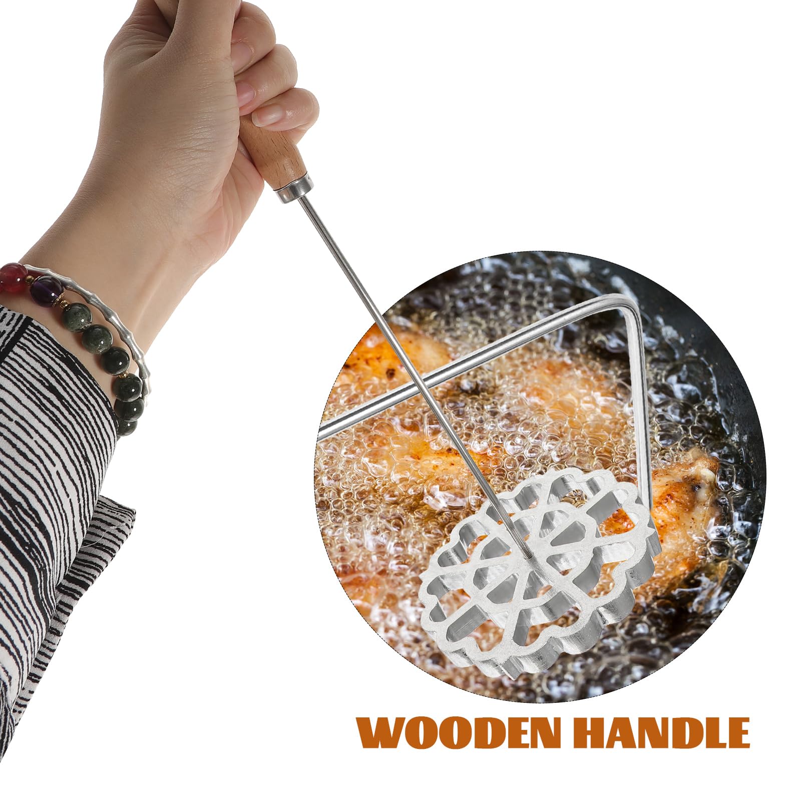 Premium Aluminum Rosette Iron Mold with Wooden Handle - Swedish Waffle Maker for Bunuelos, Timbale & Cookies | Durable Home Kitchen Bakeware for Holiday Baking, Party Treats & European Dessert Making