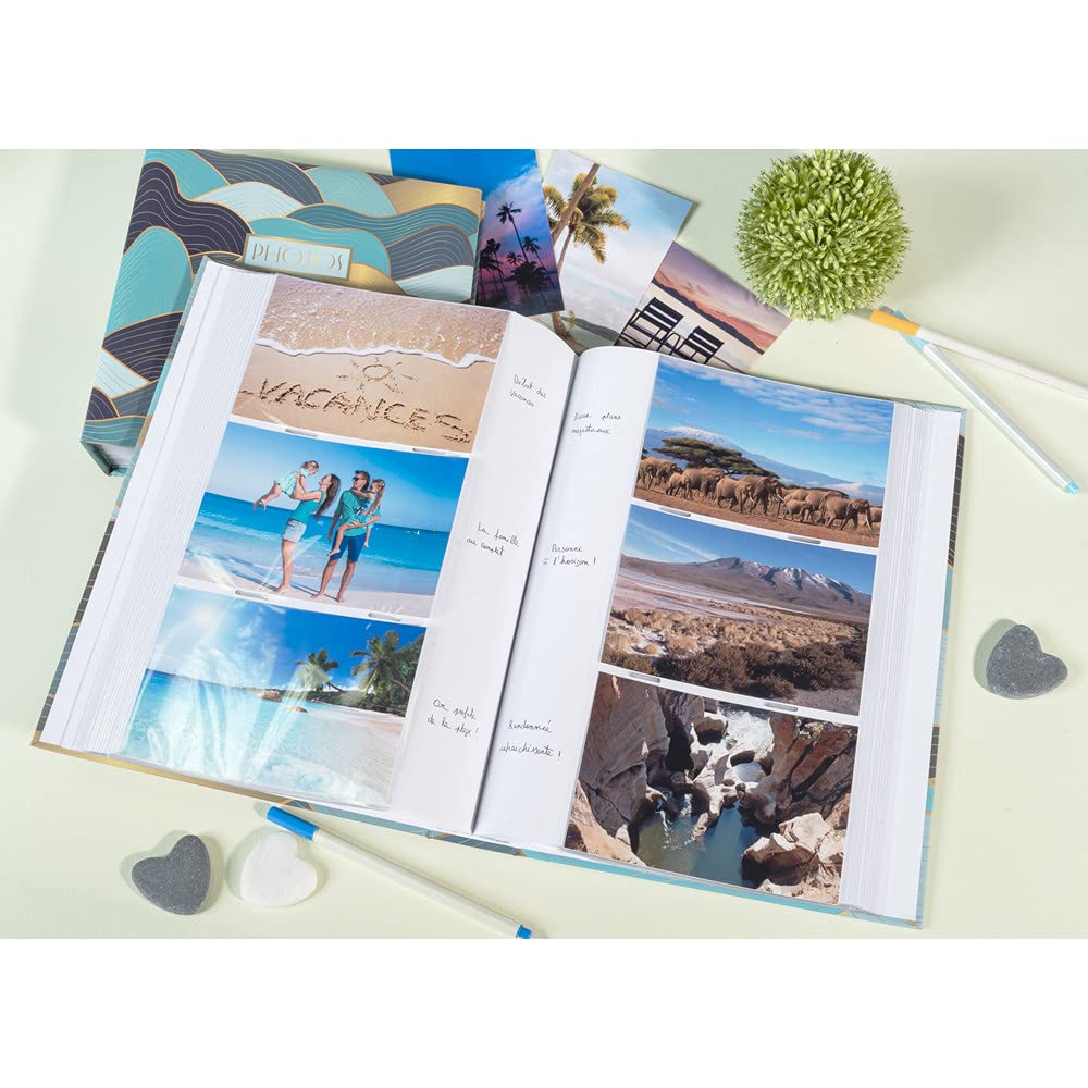 Exacompta Ocean Wave Pocket Photo Album - 225 x 220mm (8.9 x 8.7 Inches), 100 Pages Holds 200 Photos - Matte Laminated Cover - Perfect for Travel Memories, Baby Photos & Wedding Albums