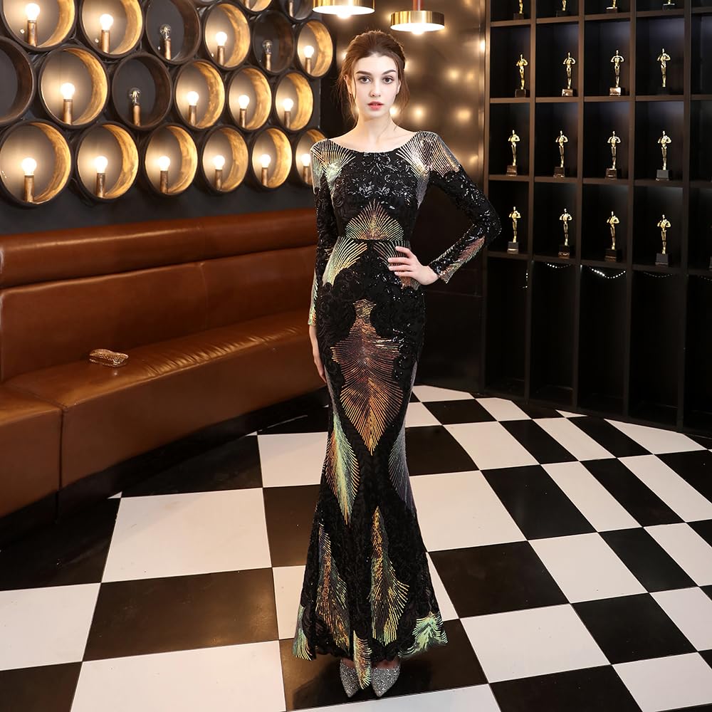 Sparkly Sequin Maxi Dress for Women - Elegant Long Sleeve Party Gown for Evening Events, Prom, Wedding & Special Occasions