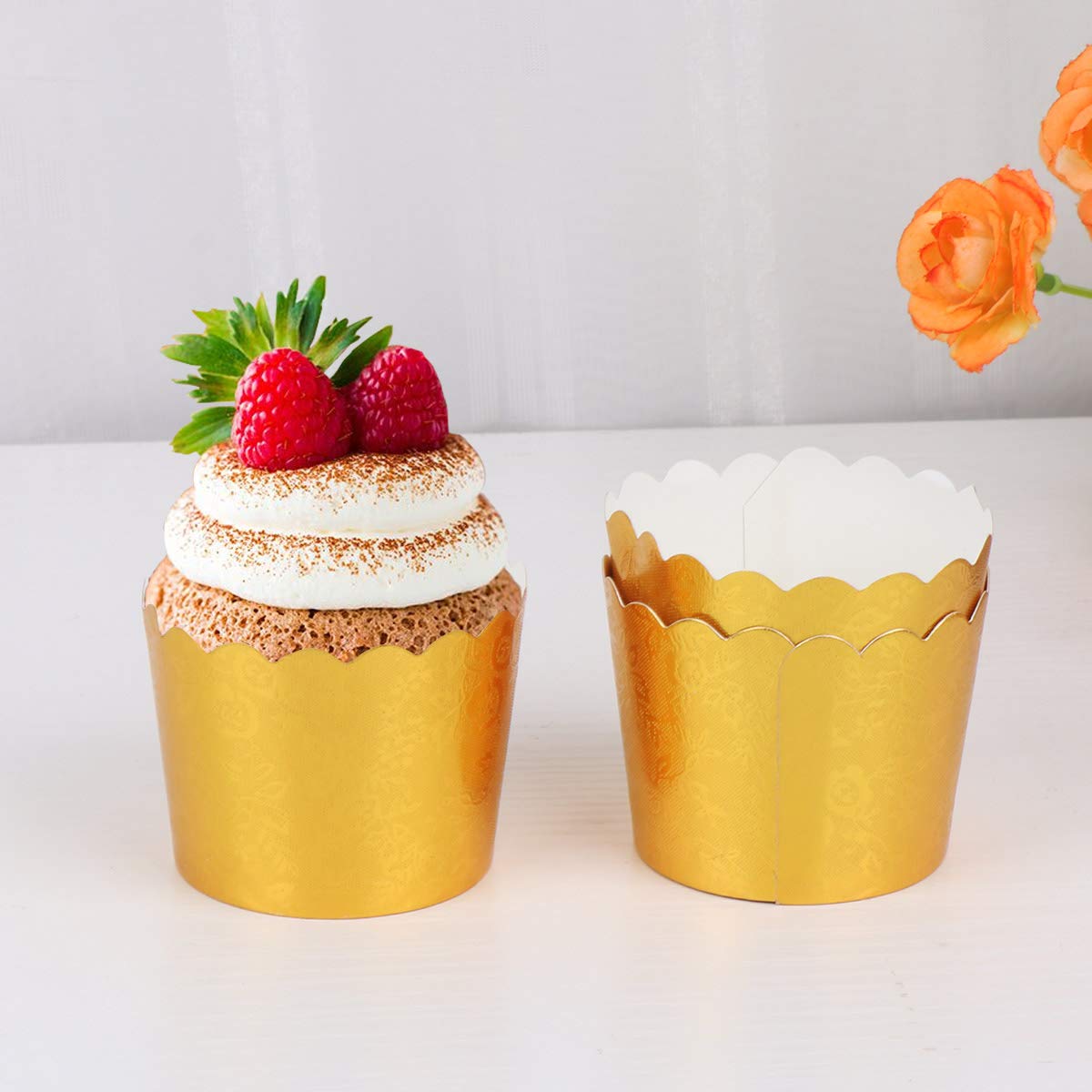 DOITOOL 100pcs Yellow Gold Cupcake Liners - Wedding Baking Cups, Dessert Wrappers & Small Baking Paper Sleeves for Cupcake Pans | Perfect for Birthday Parties, Baby Showers & Holiday Baking