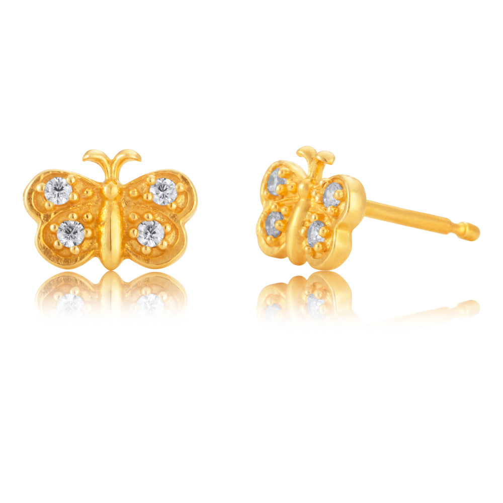 9ct Gold Filled Cubic Zirconia Butterfly Stud Earrings for Women - Elegant Dainty Jewelry Gift for Birthday, Anniversary & Everyday Wear