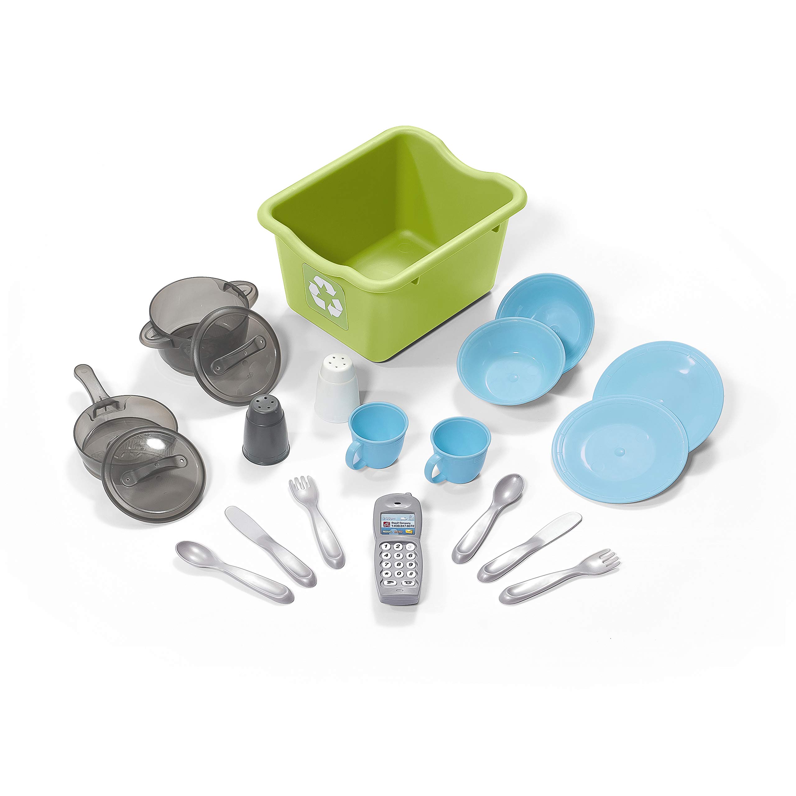 Step2 Lifestyle Custom Kids Kitchen Playset - Interactive Indoor/Outdoor Kitchenette with Lights & Sounds | Durable Plastic Toy for Toddlers Ages 2+ | 20-Piece Accessories | Blue | Perfect for Pretend Play, Birthday Gifts & Daycare Activities