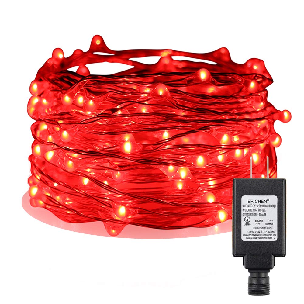 Fairy Lights Plug in - 33ft/10m Silver Coated Copper Wire with 100 LEDs, Starry String Lights for Indoor Outdoor Decoration - Perfect for Bedroom, Patio, Garden, Party, Christmas Tree (Red) - Create Magical Ambiance for Weddings, Holidays and Special Events