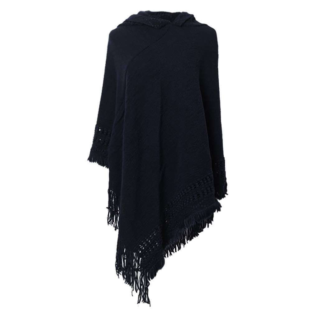 Women's Warm Knitted Hooded Cape - Solid Color Winter Pullover Scarf for Cold Weather | Cozy Outerwear for Fall & Winter Fashion, Outdoor Activities, and Casual Wear