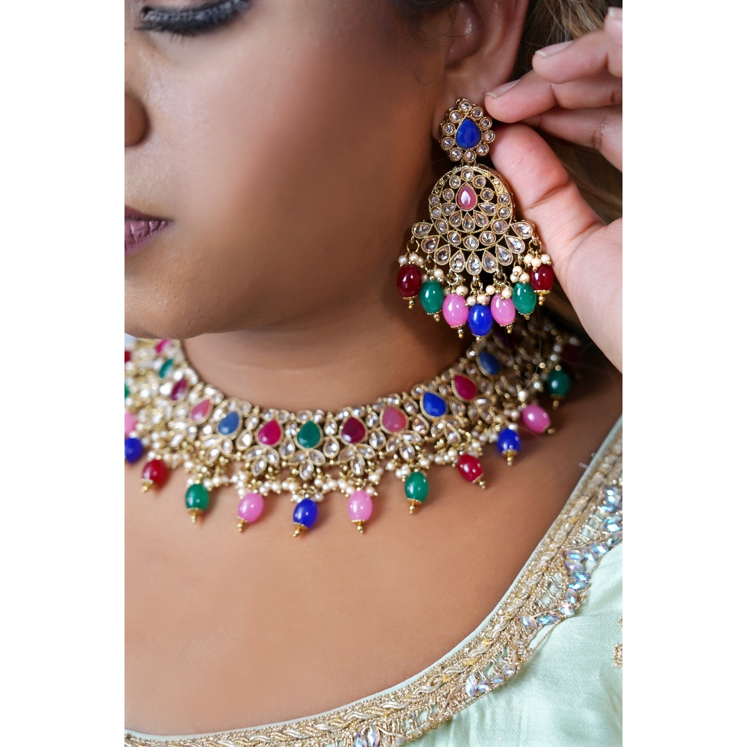 Jhalak Multi-Color Indian Bridal Jewelry Set with Tikka - Perfect for Weddings, Festivals & Special Occasions