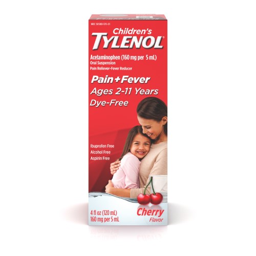 Children's Tylenol Pain & Fever Relief 160mg Dye-Free Cherry Flavor Oral Suspension Liquid - Safe for Kids' Headaches, Teething & Cold Symptoms