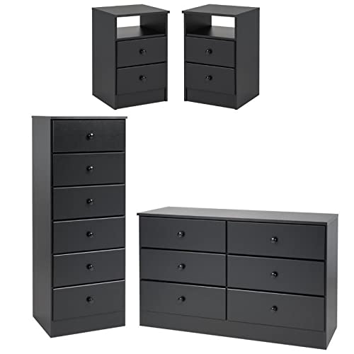 Home Square 4-Piece Bedroom Set with 2 Nightstands, Lingerie Chest & Double Dresser - Complete Storage Solution for Master Bedroom or Guest Room Organization