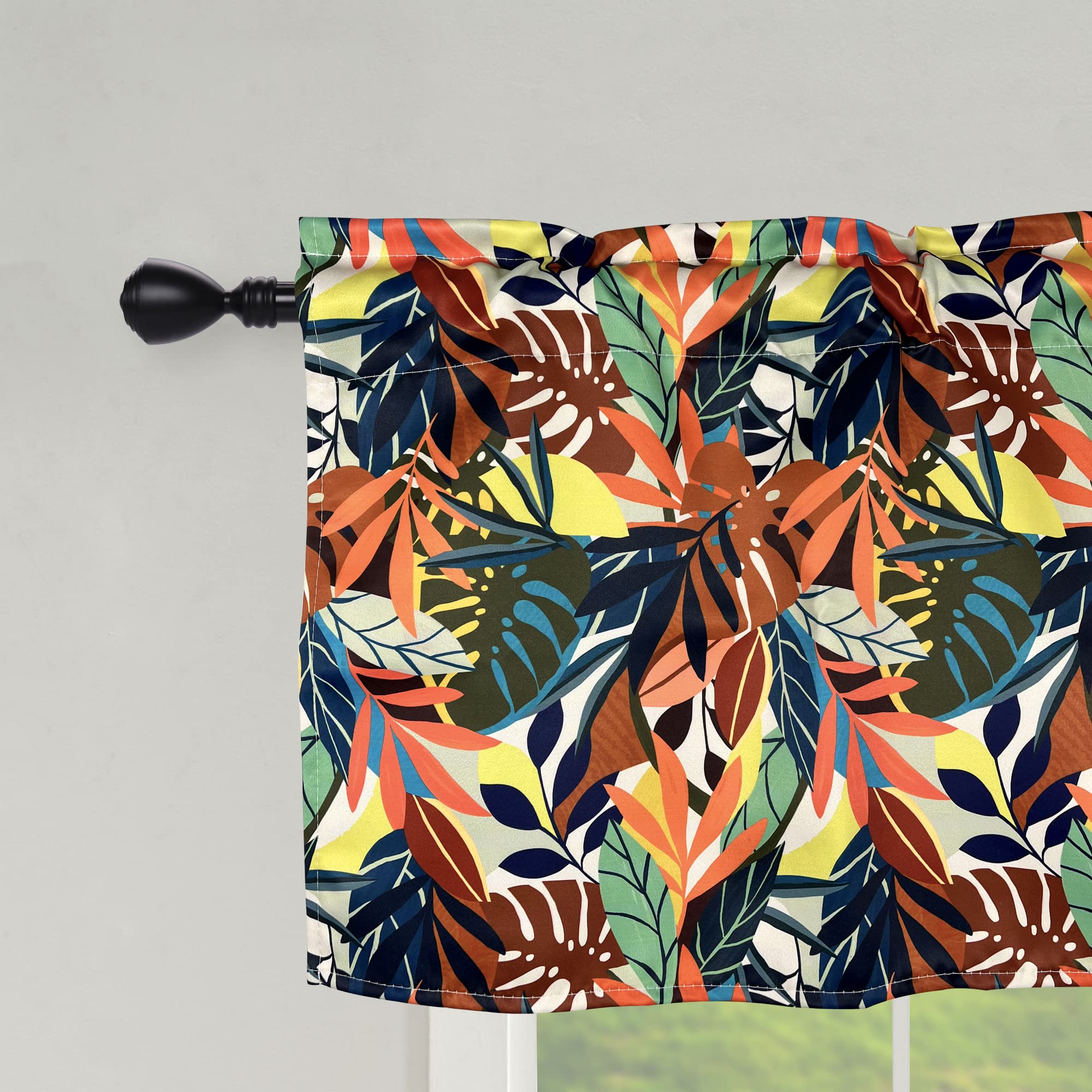 Blackout Curtain Valance - 52x18 Inch Single Panel Window Treatment with Tropical Leaf Design for Kitchen, Living Room, Bedroom & Bathroom - Perfect for Privacy, Light Control & Home Decor