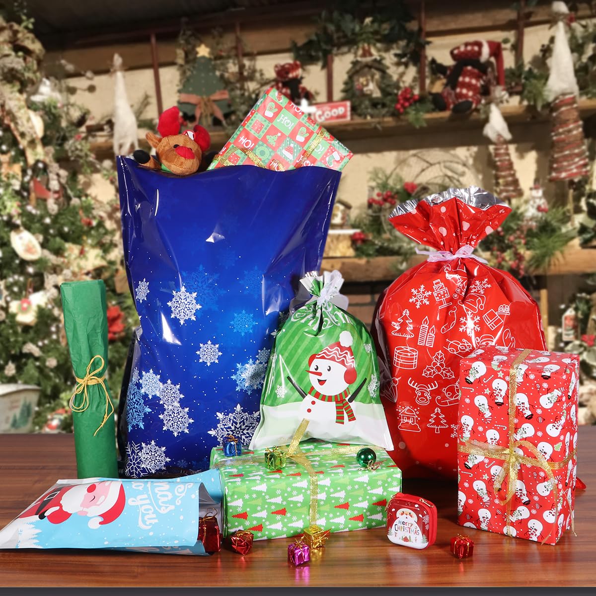 30Pcs Christmas Gift Bags with Ribbon - 3 Sizes Holiday Foil Wrapping Bags for Xmas, Birthday & Party Favors | Perfect for Gift Wrapping, Holiday Decorations & Present Exchanges