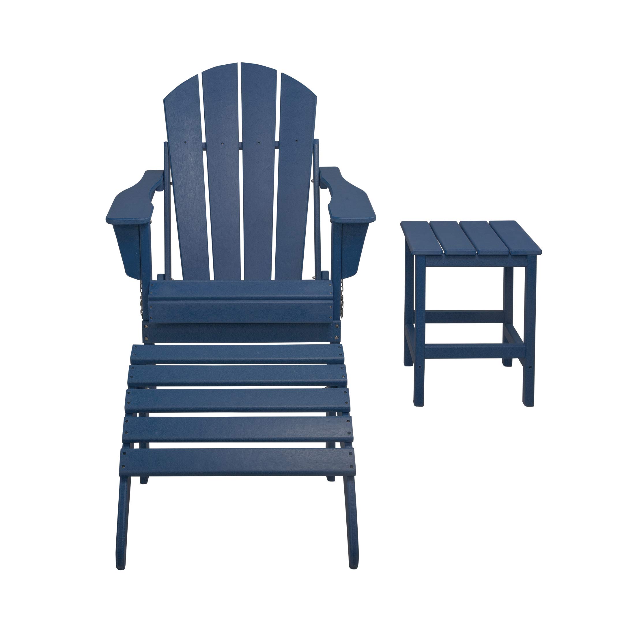 WestinTrends Malibu 3-Piece Outdoor Lounge Chair Set - All-Weather Poly Lumber Adirondack Chairs with Ottoman & Side Table - Navy Blue Patio Furniture for Poolside, Garden, Backyard & Outdoor Relaxation