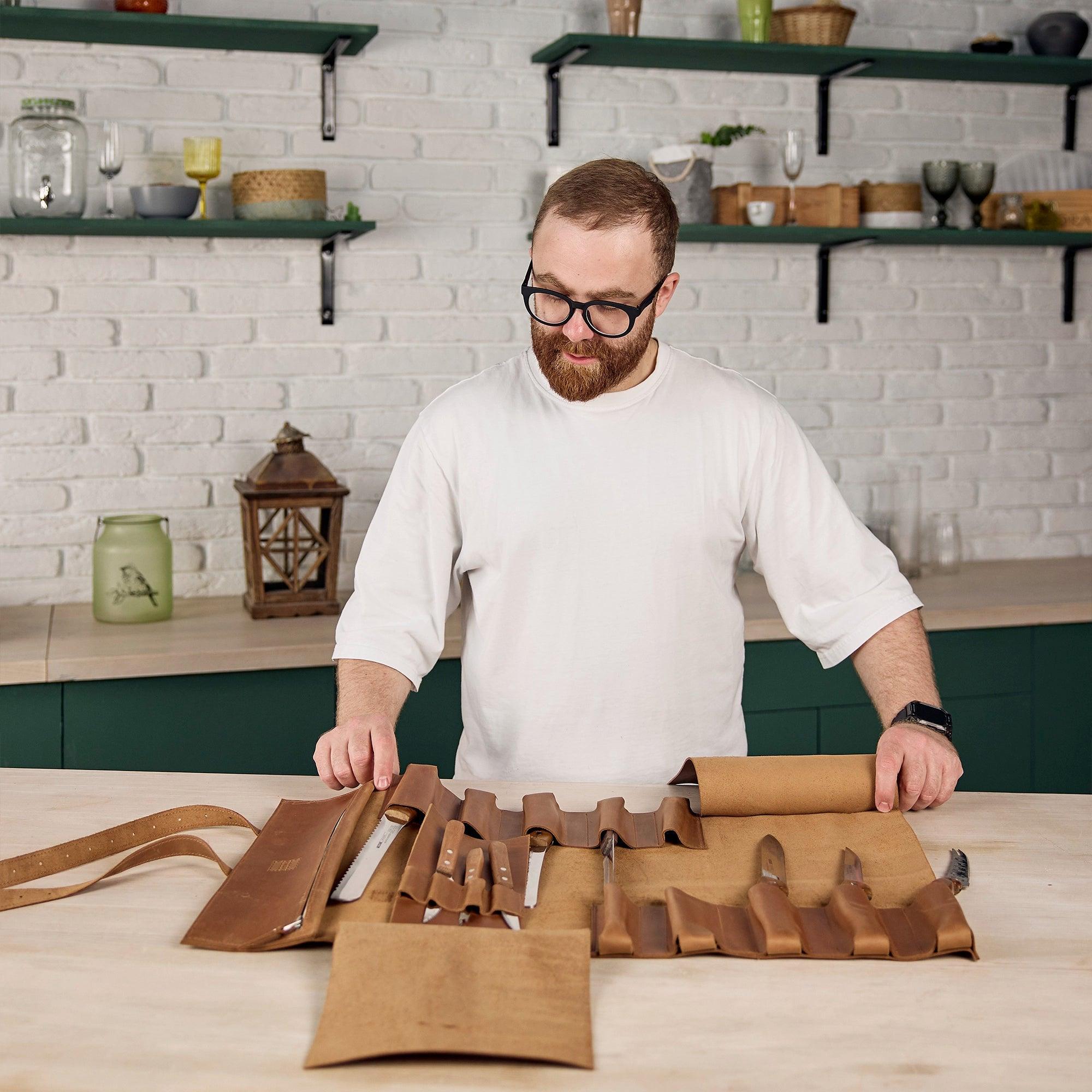 Premium Leather Knife Roll for Chefs & Butchers - Durable Professional Knife Storage Case with 12 Slots - Perfect for Kitchen, Camping & Culinary Gifts