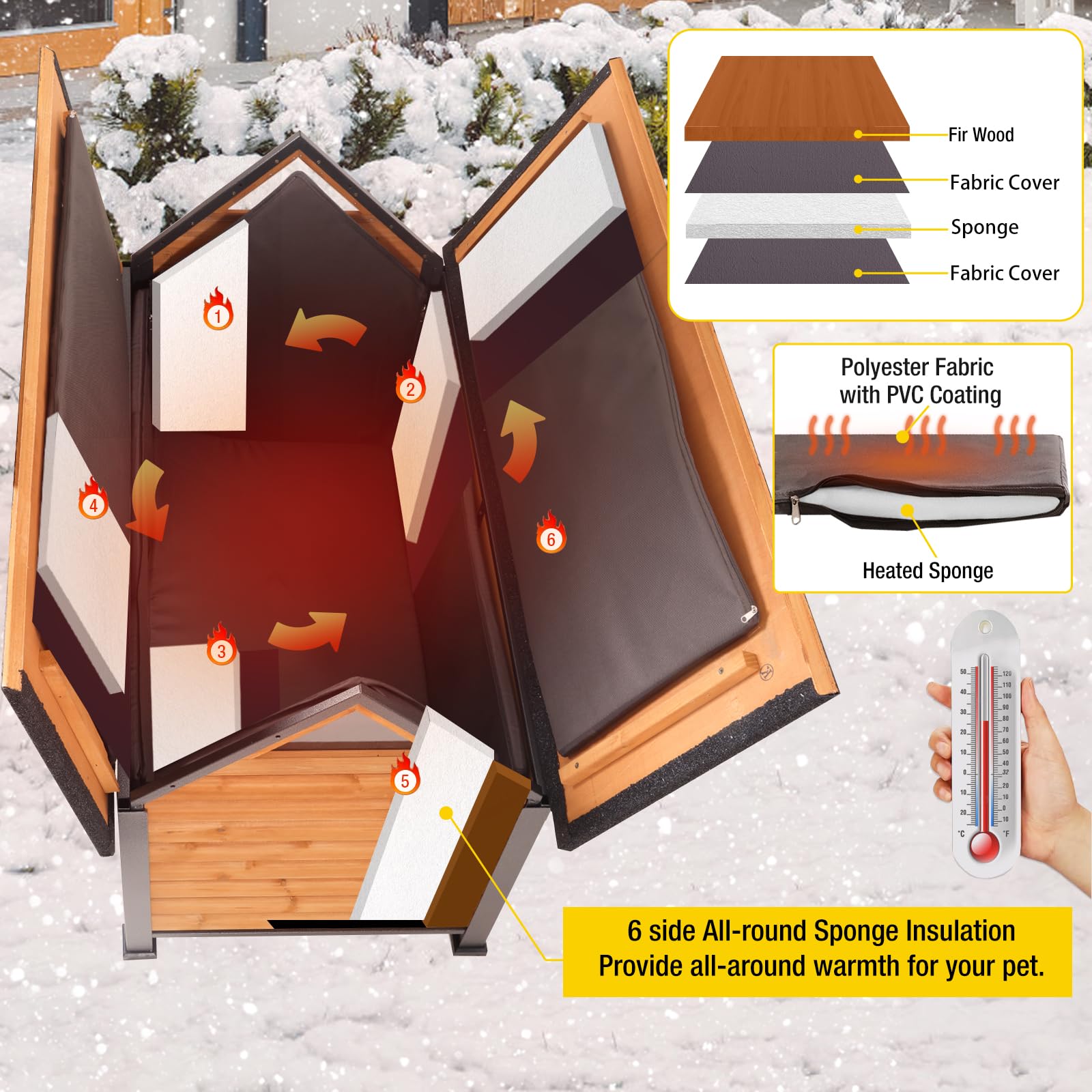 Aivituvin Insulated Wooden Dog House with Anti-Chewing Metal Frame - Weatherproof Indoor/Outdoor Pet Kennel with Unique Roof Design for Small to Medium Dogs | Perfect for Backyard, Patio, and Garage Use