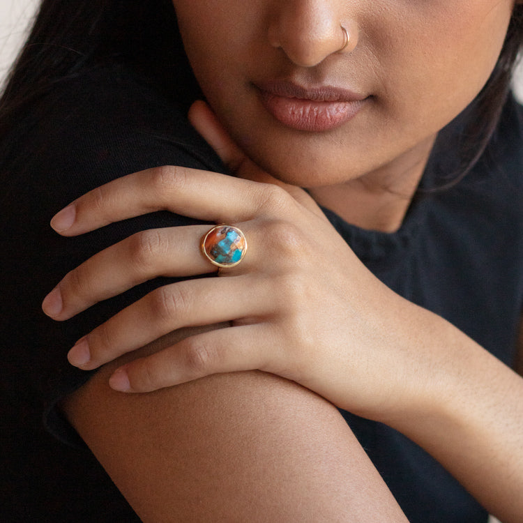 Elegant Statement Oyster Turquoise Ring for Women – Handmade Sterling Silver Boho Jewelry – Perfect for Parties, Weddings & Everyday Wear