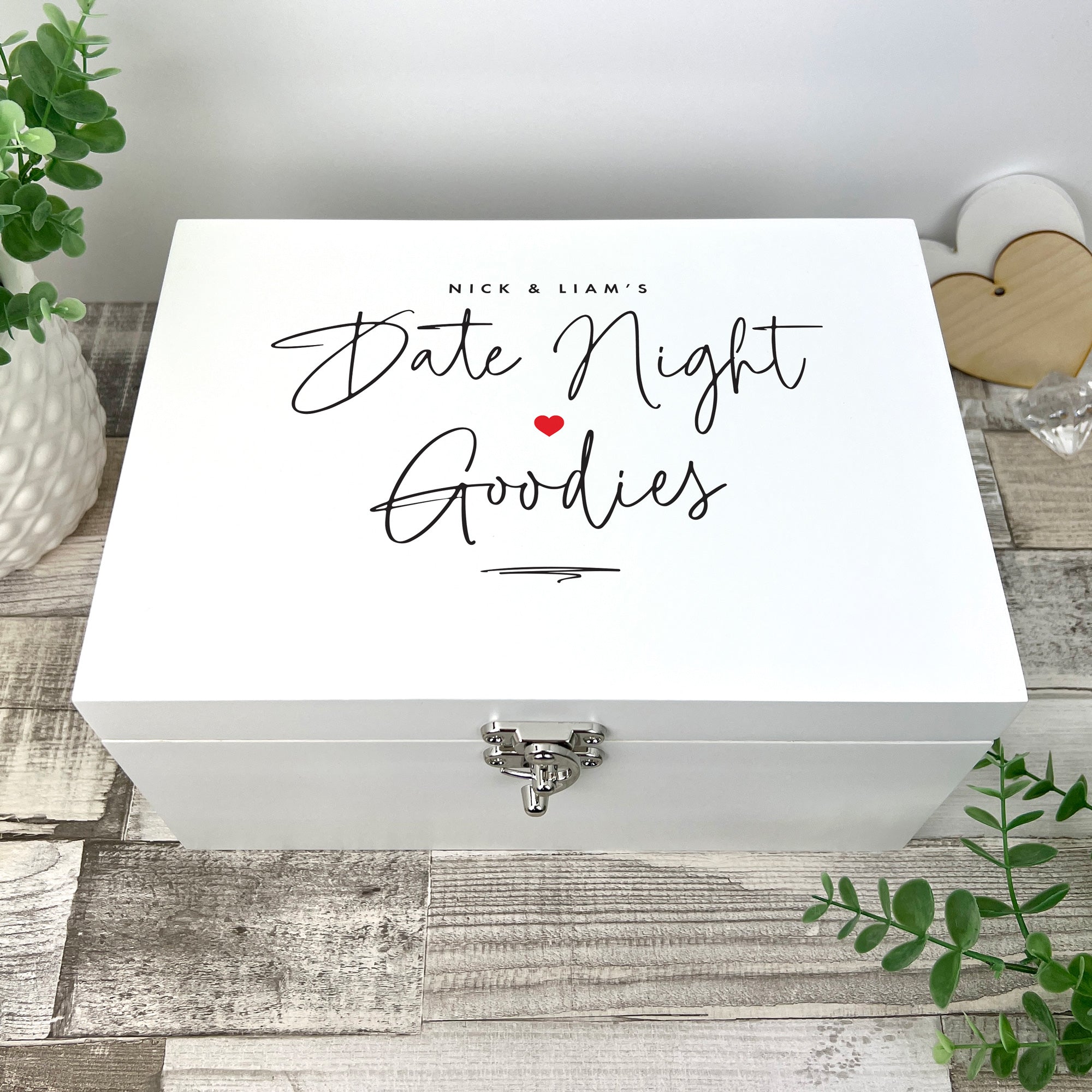 Personalized White Couples Date Night Gift Box - 3 Sizes (22cm, 27cm, 30cm) - Romantic Anniversary, Valentine's Day & Special Occasion Present