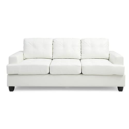 Glory Furniture Sandridge White Faux Leather Sofa - Modern Living Room Couch for Small Spaces & Apartments