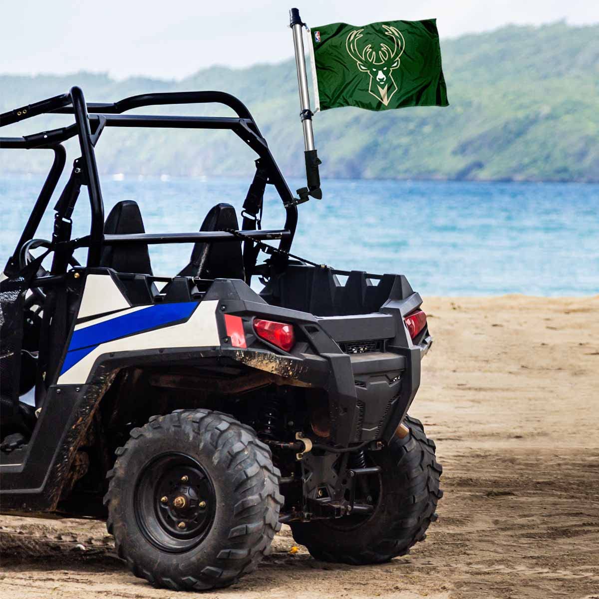 Milwaukee Bucks Golf Cart Flag Pole with Holder Mounting Bracket - Officially Licensed NBA Team Car Flag for Golf Carts, ATVs & UTVs - Perfect for Game Days, Tailgating & Fan Support