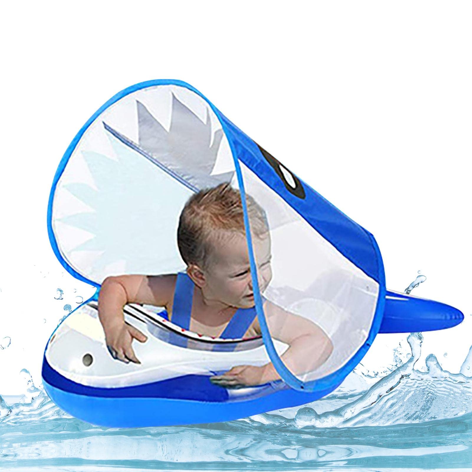 CRAVIN Baby Pool Float with UPF 50+ Sun Protection Canopy - Portable Inflatable Shoulder Swim Float for Infants, Anti-Flip Design with Tail, Perfect for Beach, Pool, and Summer Water Play
