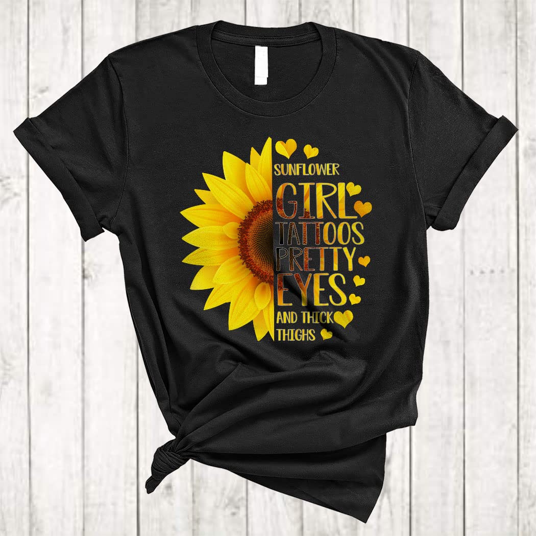 Funny Sunflower Girl Tattoo Lover T-Shirt - Cute Eyes & Thick Thighs Design - Unisex Graphic Tee for Women & Men - Perfect for Tattoo Enthusiasts, Music Festivals & Casual Outfits
