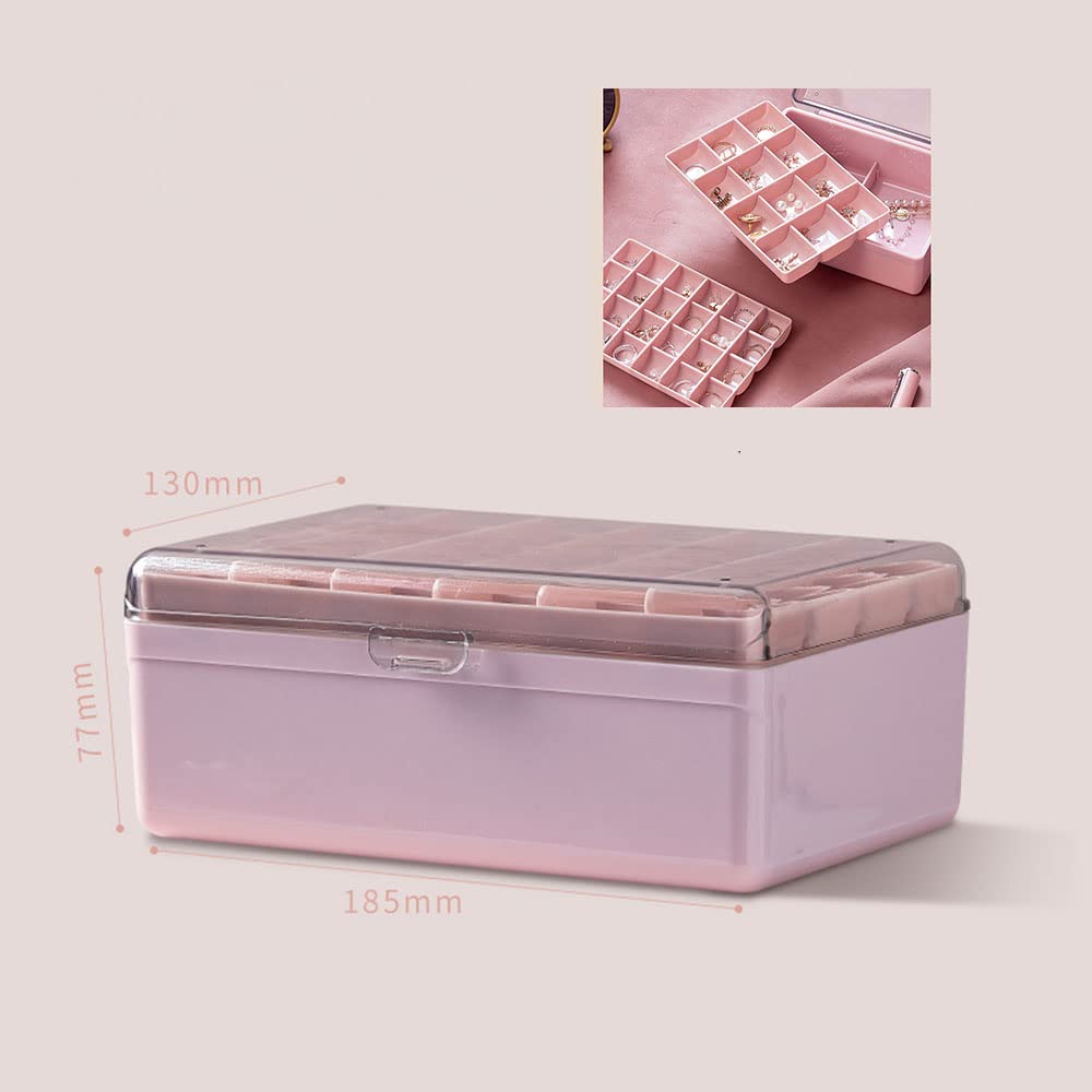 3-Layer Portable Jewelry Organizer Box for Women - Pink Plastic Travel Jewelry Case with Compartments for Necklaces, Watches, Earrings & Rings | Perfect for Home Storage, Travel & Gift Giving
