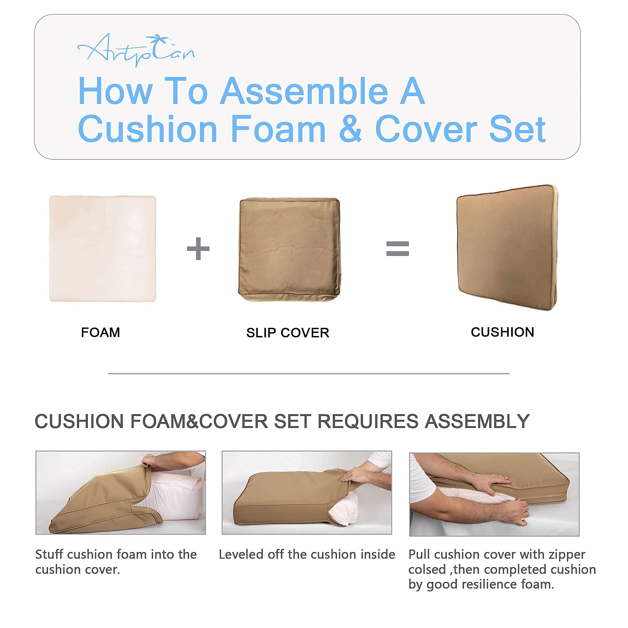 ARTPLAN Waterproof Outdoor Chair Cushions Set - All Weather Deep Seat & Back Pillows for Patio Furniture - Perfect for Garden, Deck, Poolside & Indoor Use