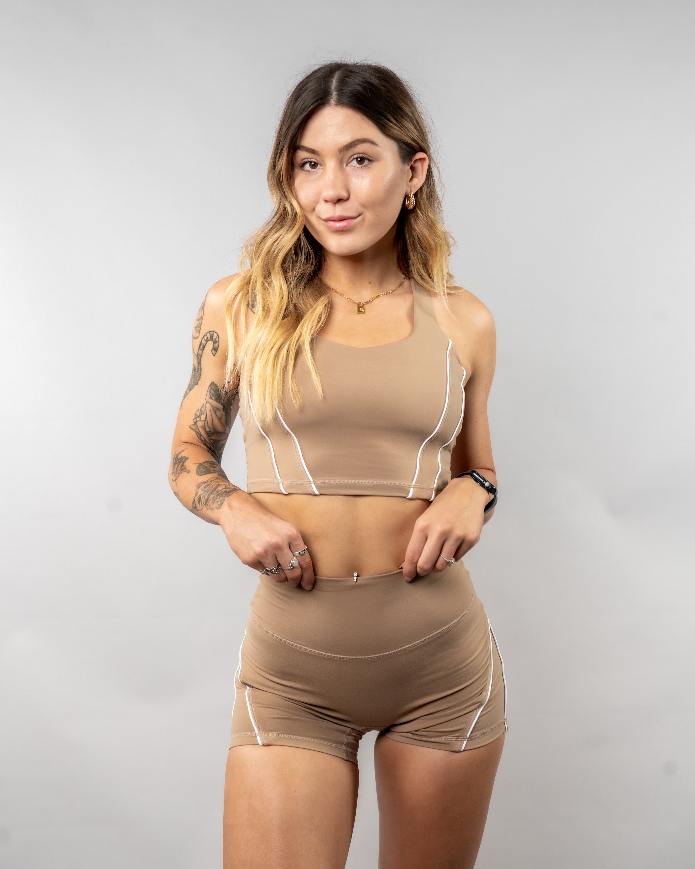 Vintage Retro Caliber Crop Tank Top - Soft Cotton Women's Casual Tee in Tan | Perfect for Summer Outfits, Music Festivals & Boho Style