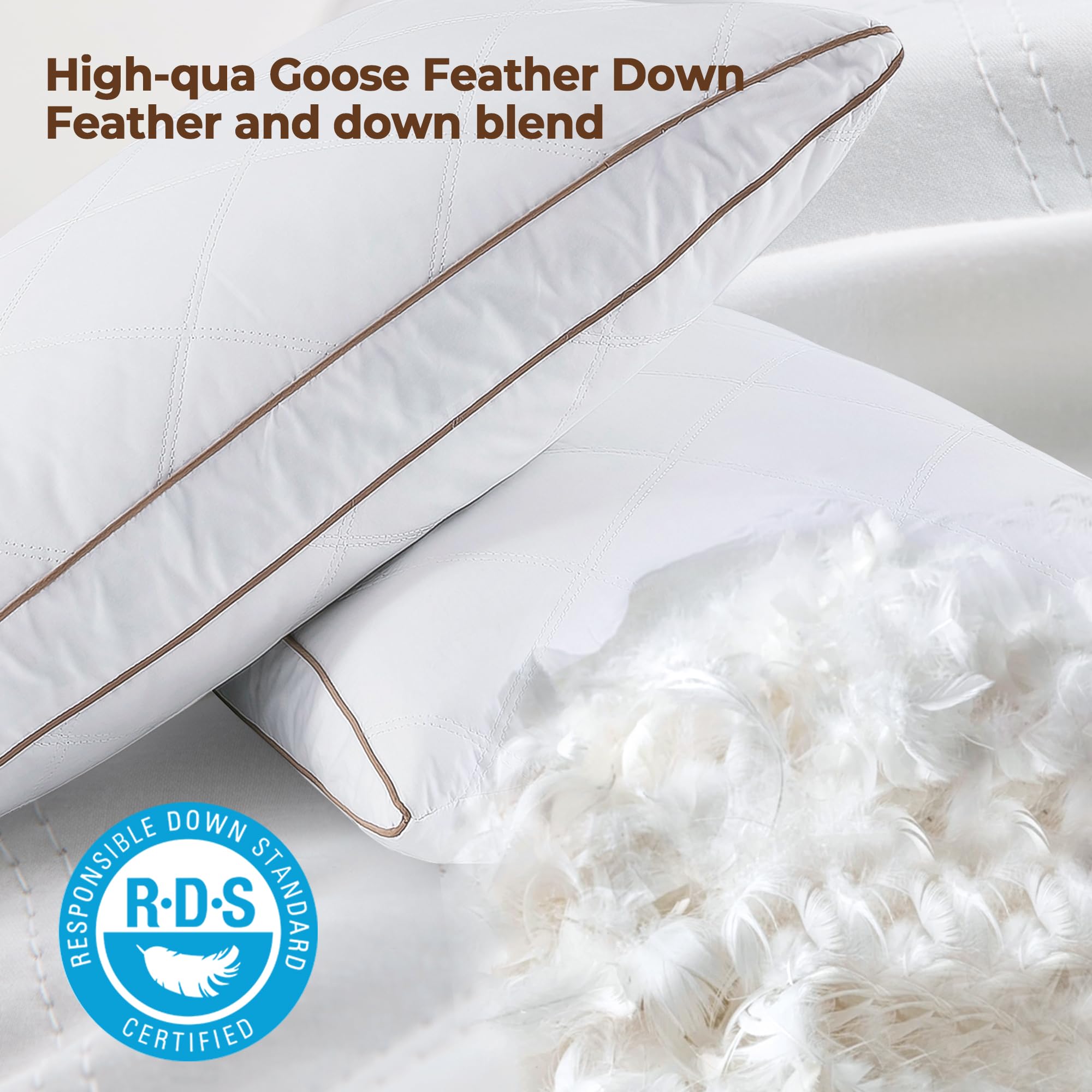 WOLKI 2-Pack Queen Size Feather Pillows - 100% Soft Cotton Cover, Hypoallergenic & Breathable - Perfect for Back, Stomach & Side Sleepers - Luxury Hotel Quality Bed Pillows for Ultimate Comfort