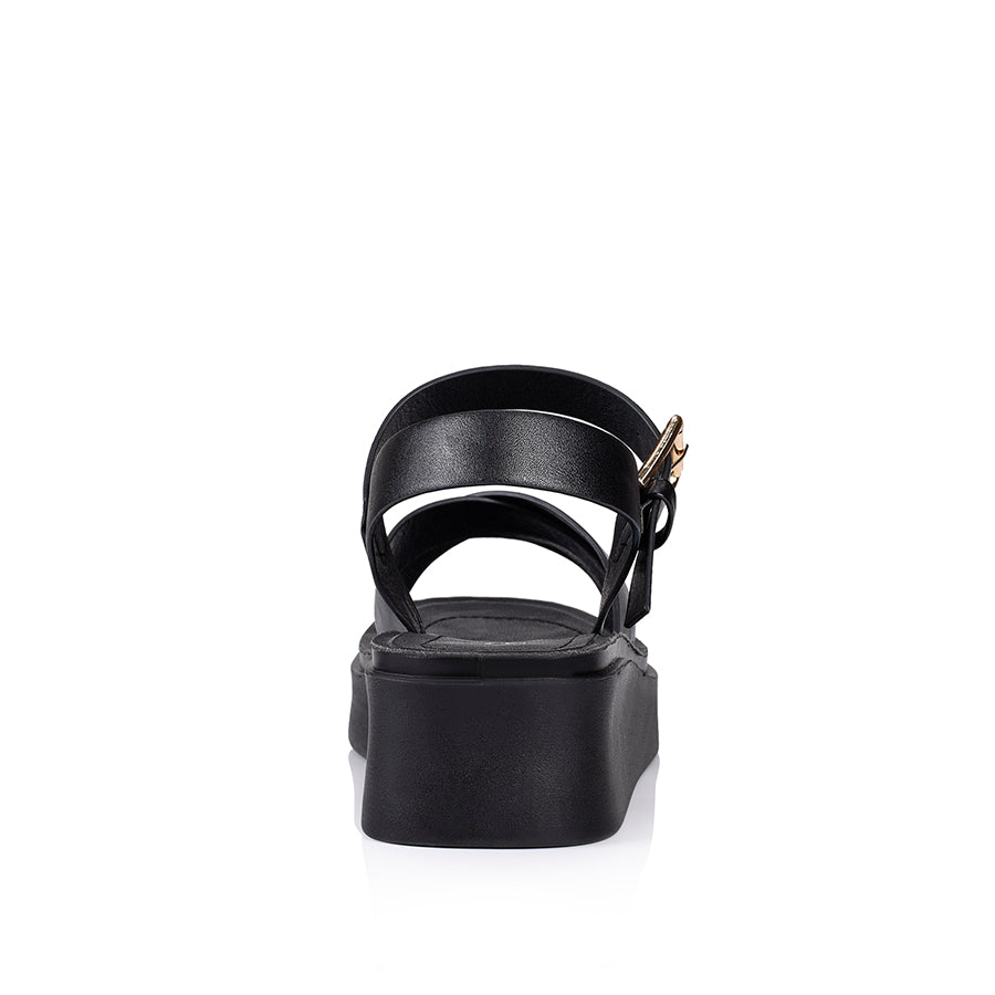 Radar Platform Sandals for Women - Black Smooth Leather Comfortable Slip-On Summer Shoes for Beach, Vacation, and Casual Outfits