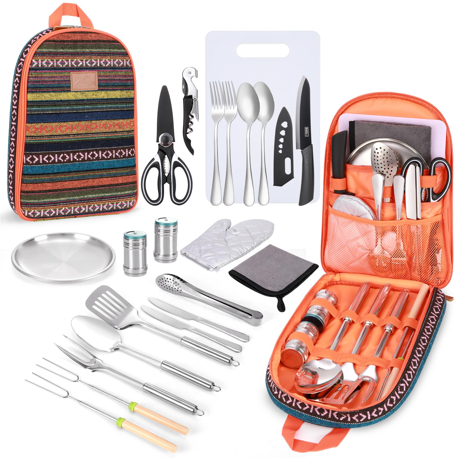 **Premium Camping Cooking Utensils Set - 15-Piece Outdoor Cookware Kit for Camping, RV, Picnics & BBQs - Essential Camping Gear & Must-Have Accessories for Grilling, Hiking & Backpacking - Perfect Gift for Outdoor Enthusiasts**