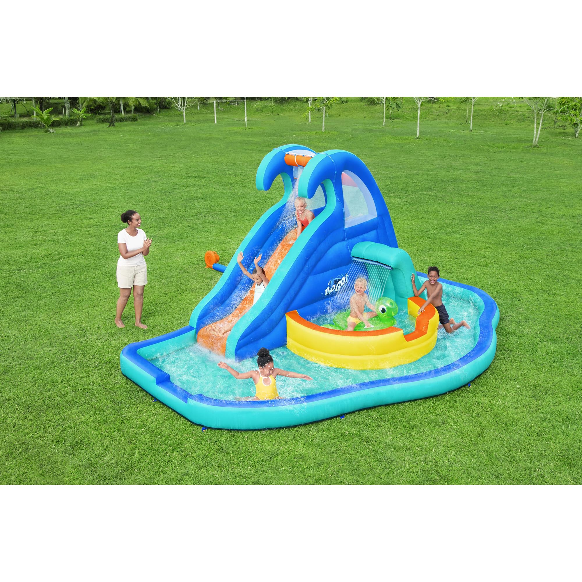 Bestway H2OGO! Wavetastic 16-Foot Inflatable Water Park for Kids - Outdoor Water Slide, Turtle Pool Float, Splash Sprinklers & Wave Pool | Perfect for Backyard Summer Fun, Birthday Parties & Family Gatherings