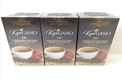 GanoCafe 3-in-1 Ganoderma Coffee - 3 Boxes Pack | Organic Mushroom Coffee Blend for Energy & Immunity Boost | Perfect for Morning Routine, Office Work & Wellness Lifestyles