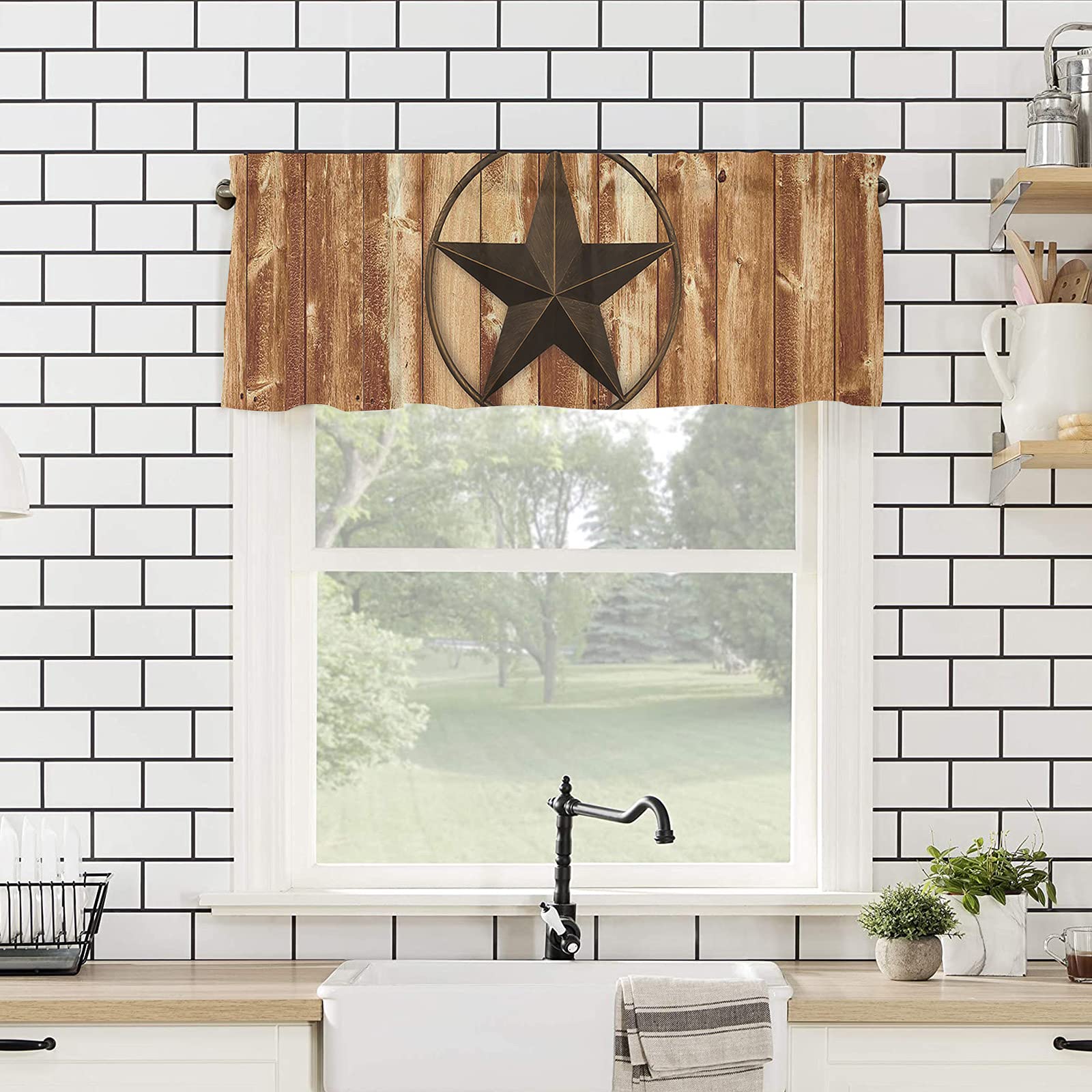 Rustic West Texas Star Pattern Rod Pocket Valance Curtains - 54