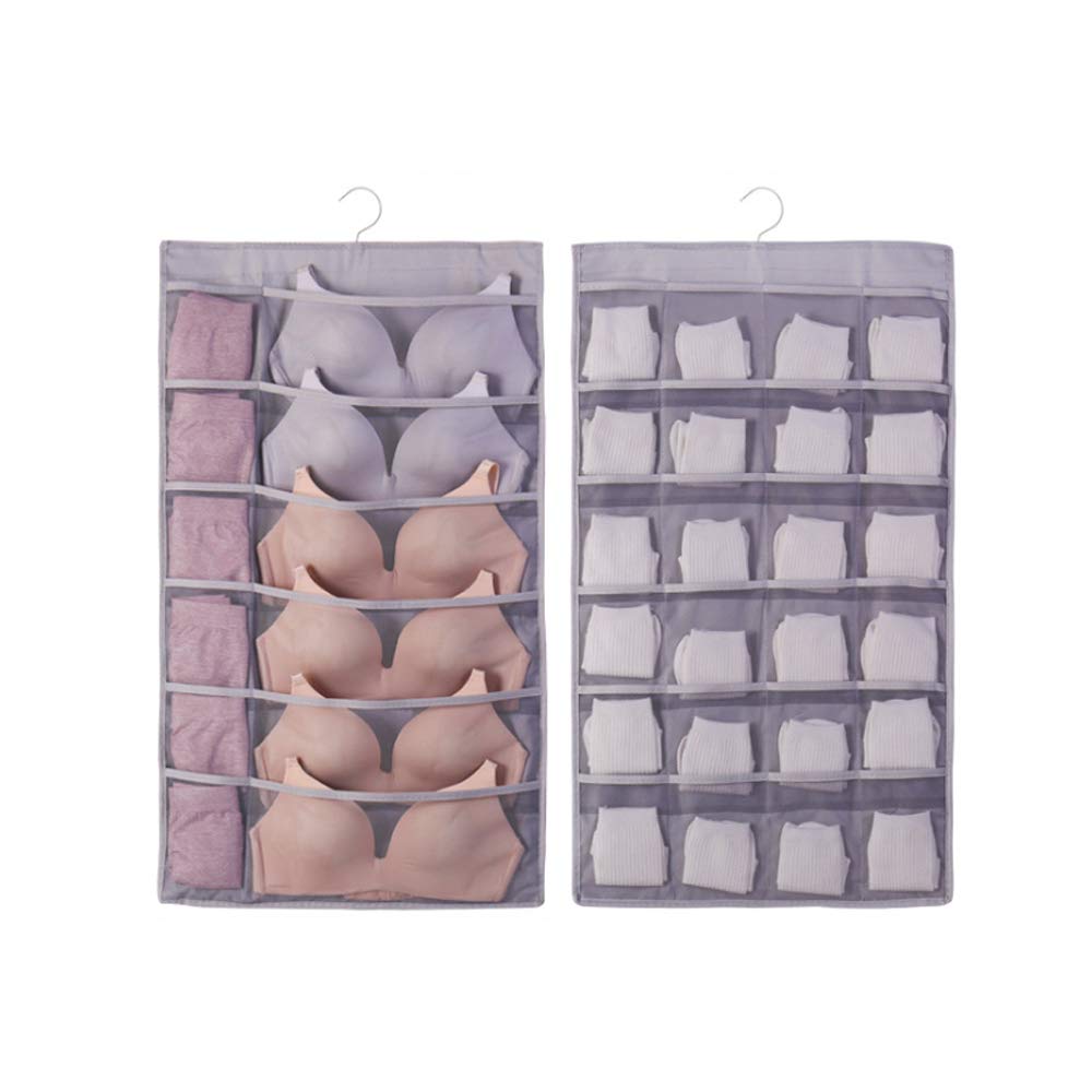 Rotating Metal Hanger Closet Organizer with Pockets - Dual-Sided Wall Shelf for Jewelry, Bras, Underwear & Socks Storage (31.5